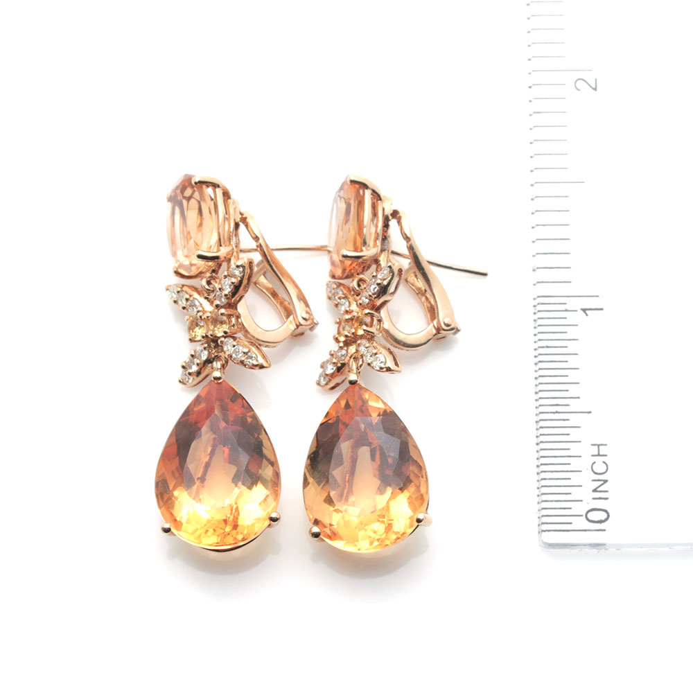 18K Yellow Gold Citrine, Yellow Sapphire, and Diamond Earrings