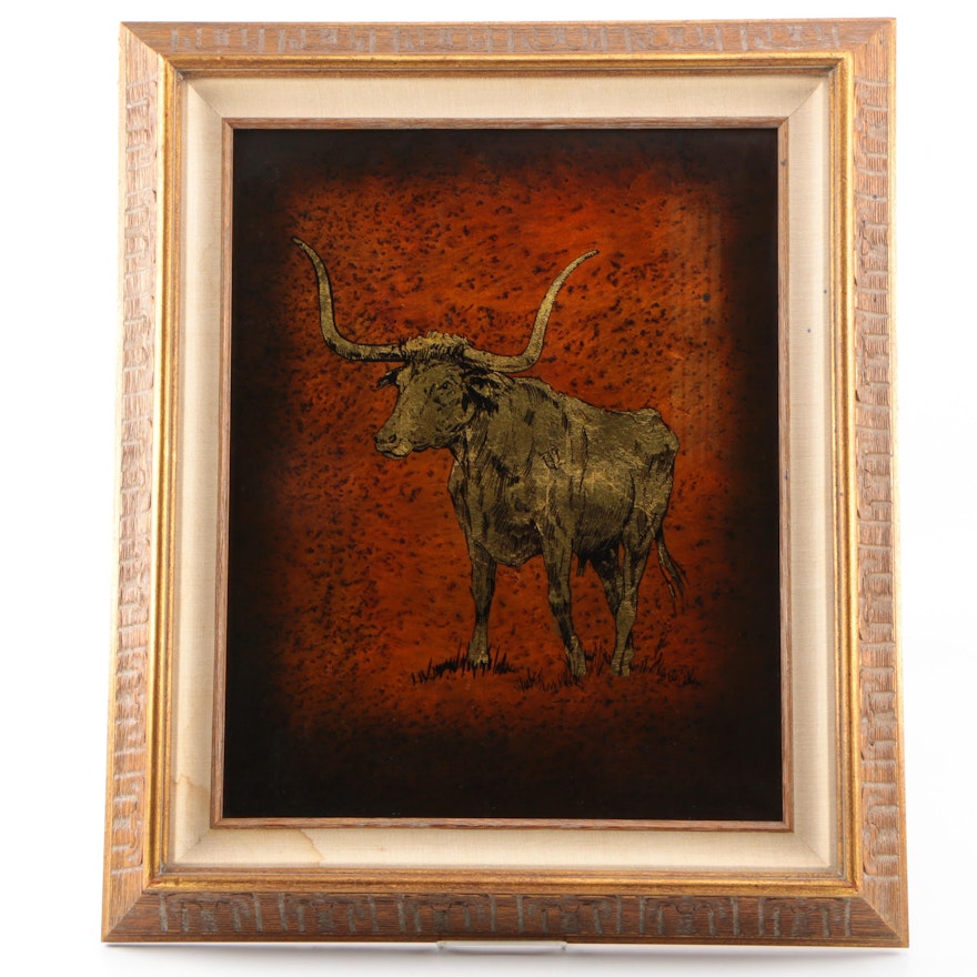 Serigraph on Glass of Longhorn Bull