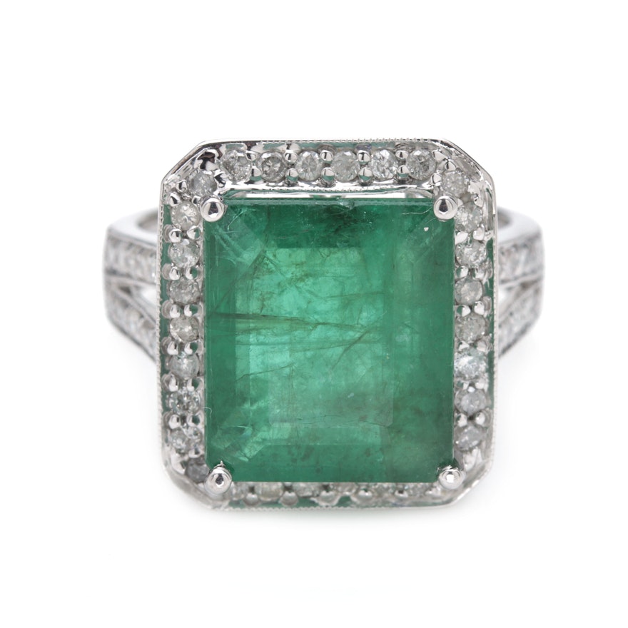Michael Christoff 14K White Gold 5.65 Carat Emerald and Diamond Ring