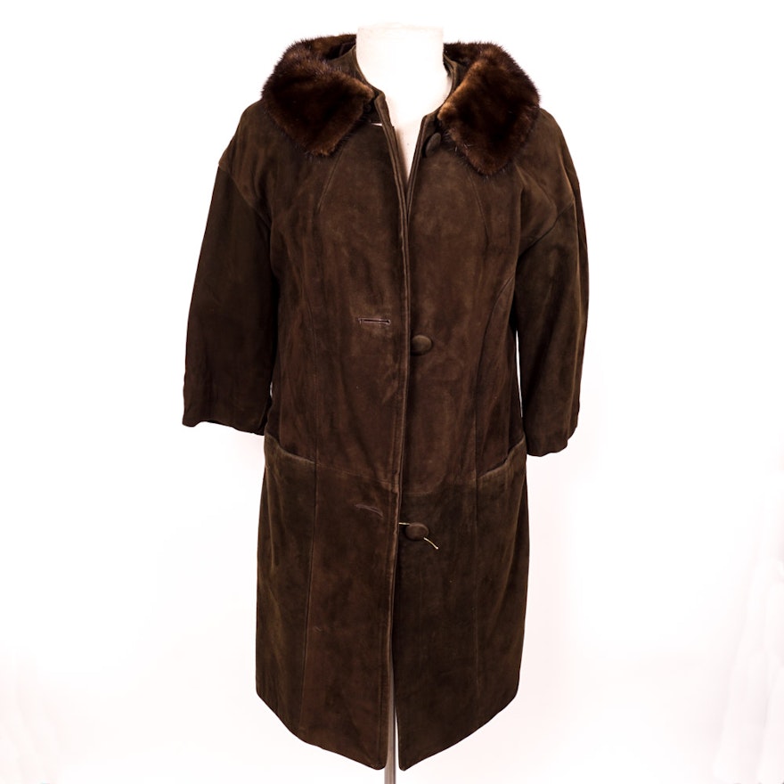 Women's Vintage Suede and Mink Fur Coat