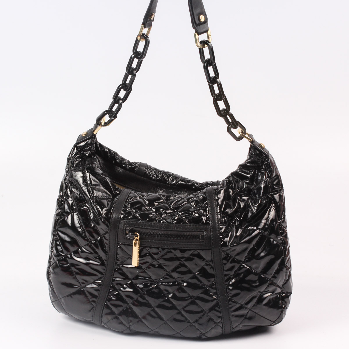 Tory Burch Quilted Black Patent Leather Hobo Bag