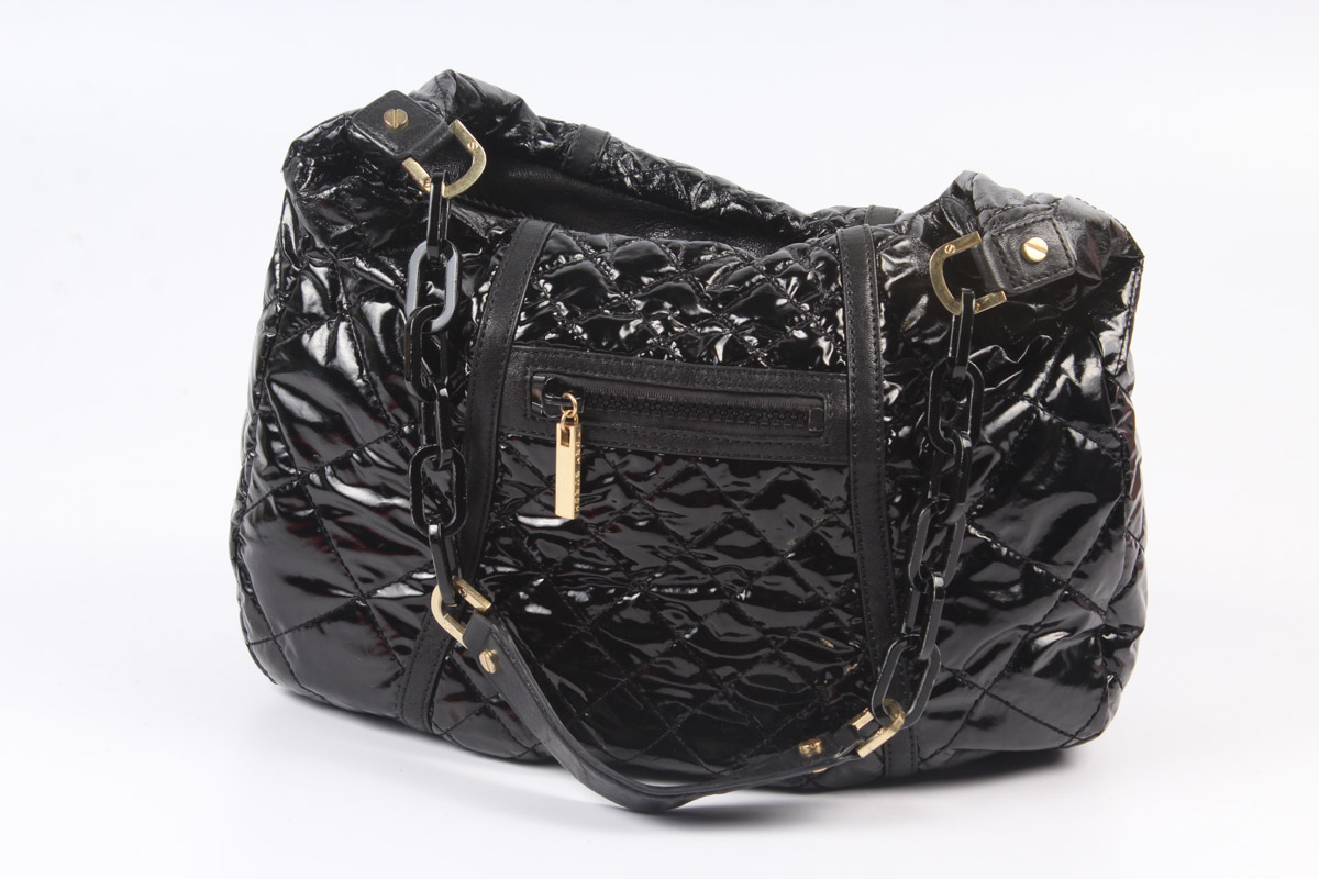 Tory Burch Quilted Black Patent Leather Hobo Bag