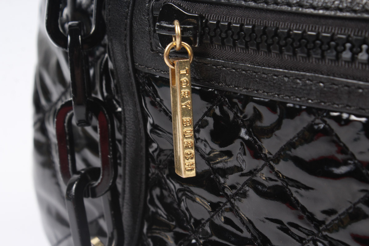 Tory Burch Quilted Black Patent Leather Hobo Bag