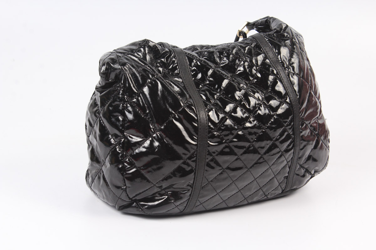 Tory Burch Quilted Black Patent Leather Hobo Bag