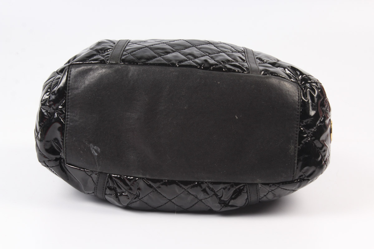Tory Burch Quilted Black Patent Leather Hobo Bag