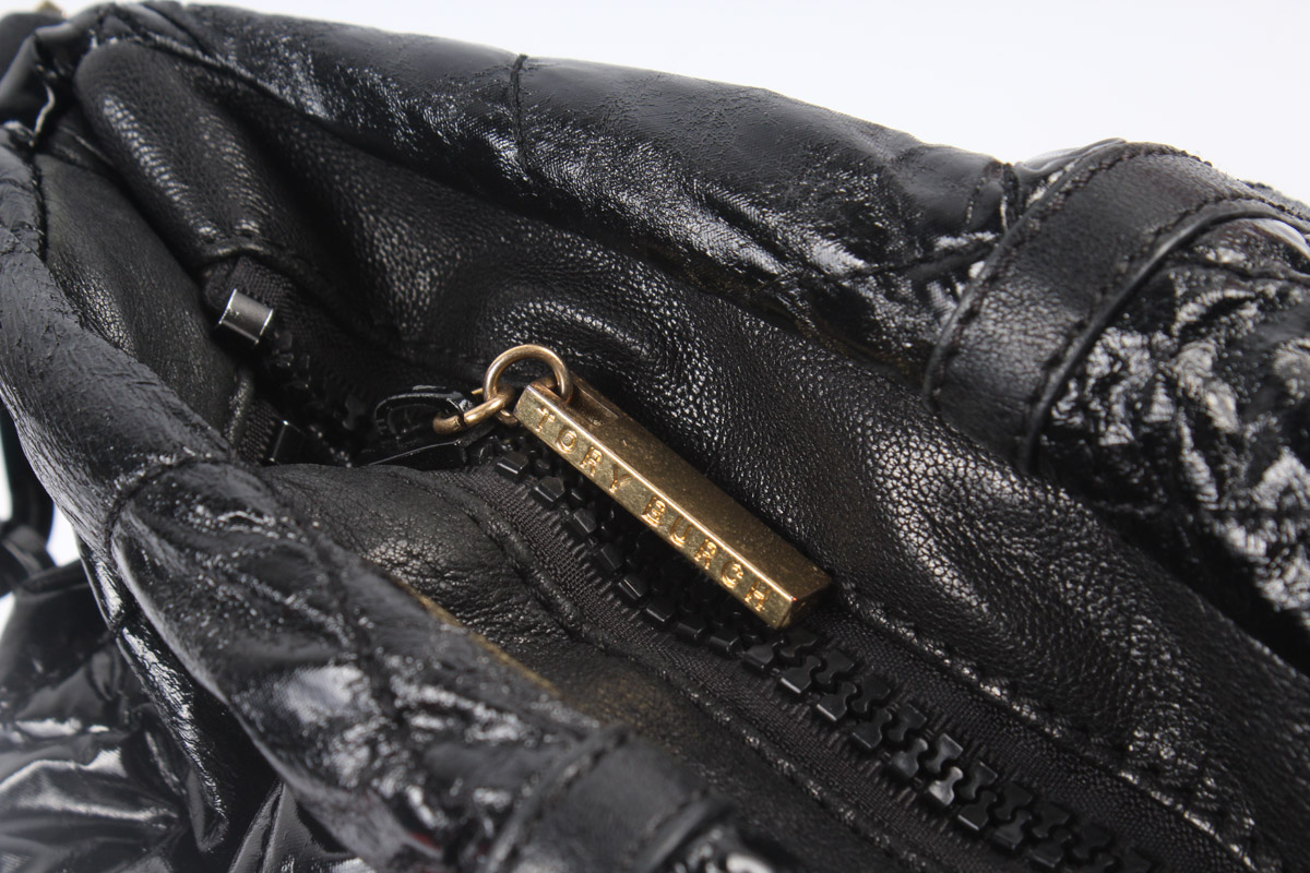 Tory Burch Quilted Black Patent Leather Hobo Bag