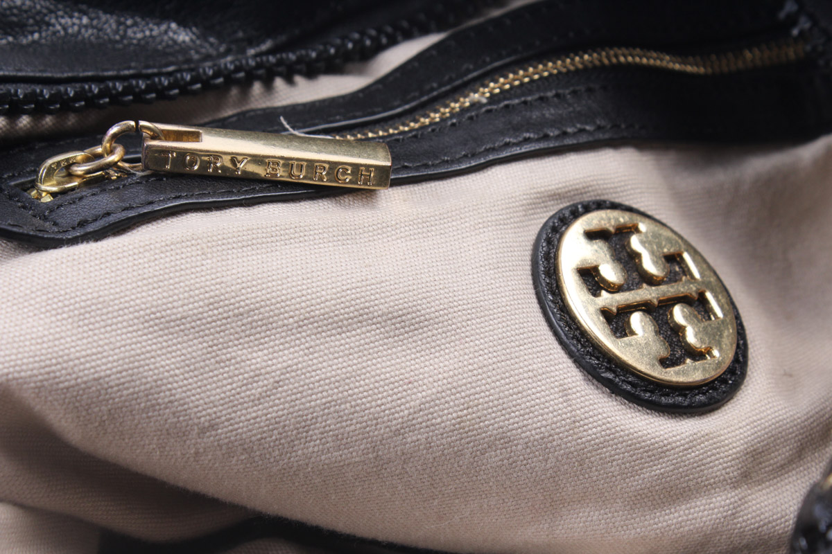Tory Burch Quilted Black Patent Leather Hobo Bag