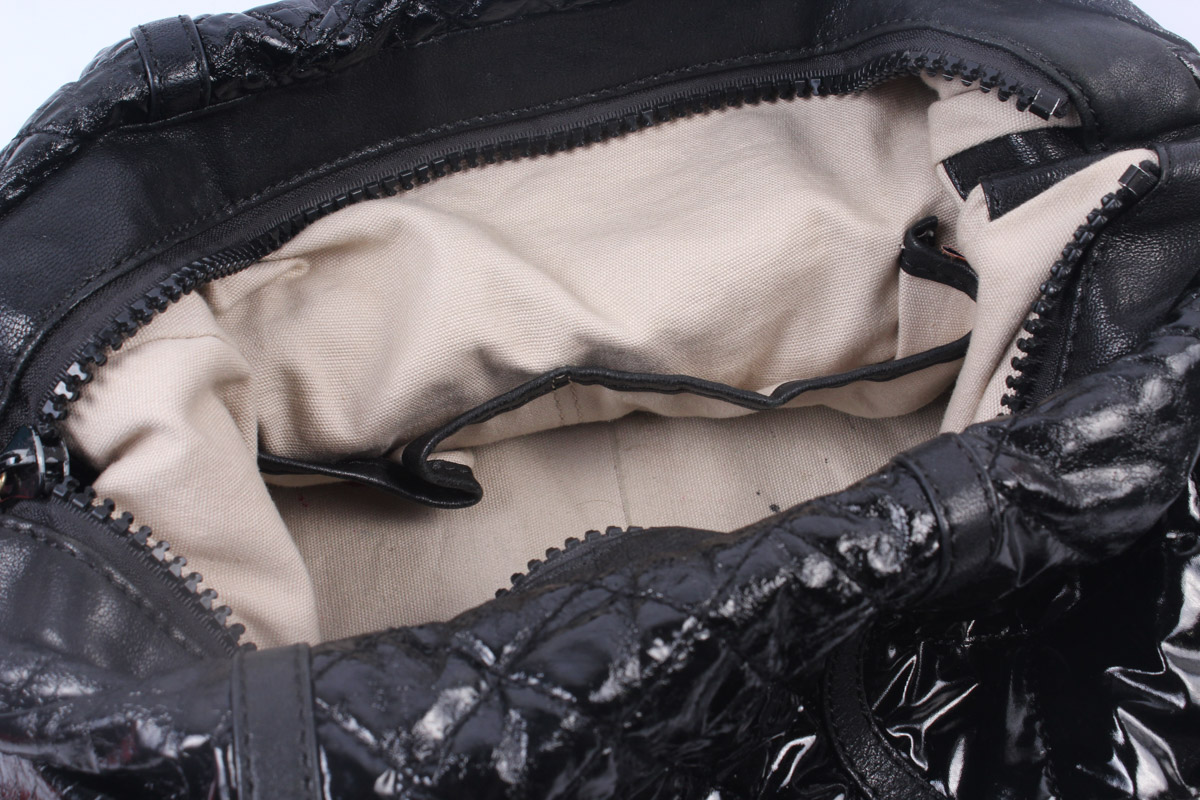 Tory Burch Quilted Black Patent Leather Hobo Bag