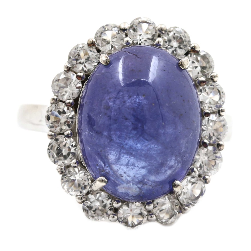 Sterling Silver 10.34 CT Tanzanite and White Sapphire Ring