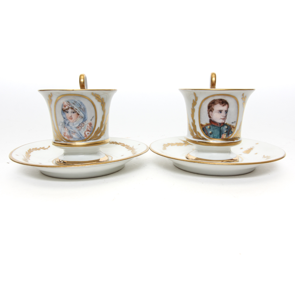 Hand-Painted Demitasse Depicting Napoleon and Marie Louise