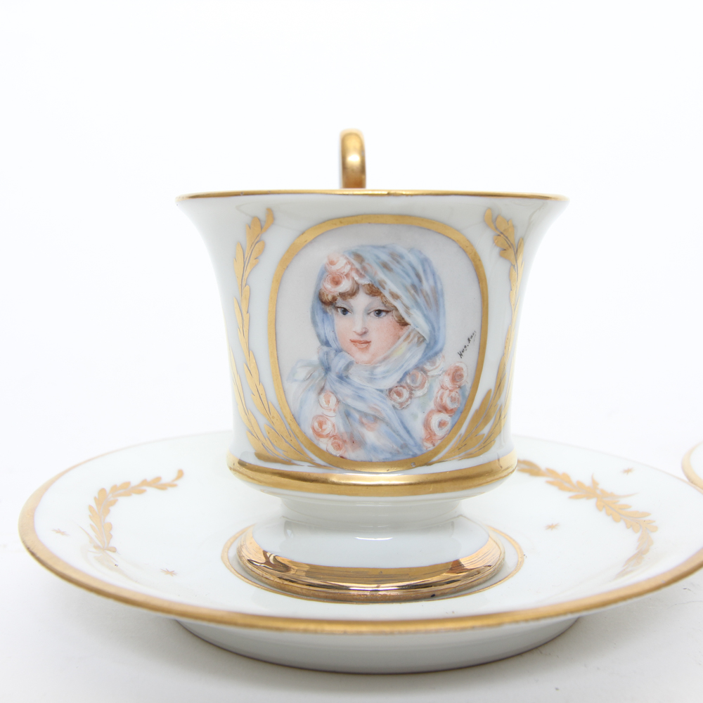 Hand-Painted Demitasse Depicting Napoleon and Marie Louise