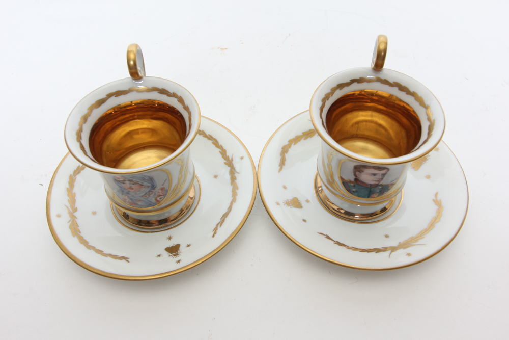 Hand-Painted Demitasse Depicting Napoleon and Marie Louise