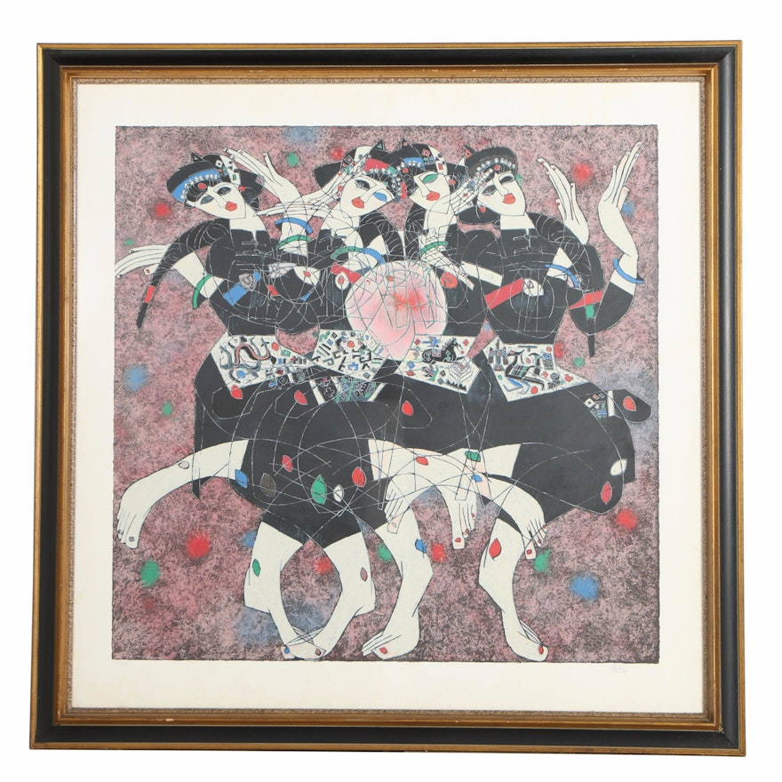 Jiang Tie-Feng Signed Limited Edition Serigraph on Paper "Moonlight Dance"