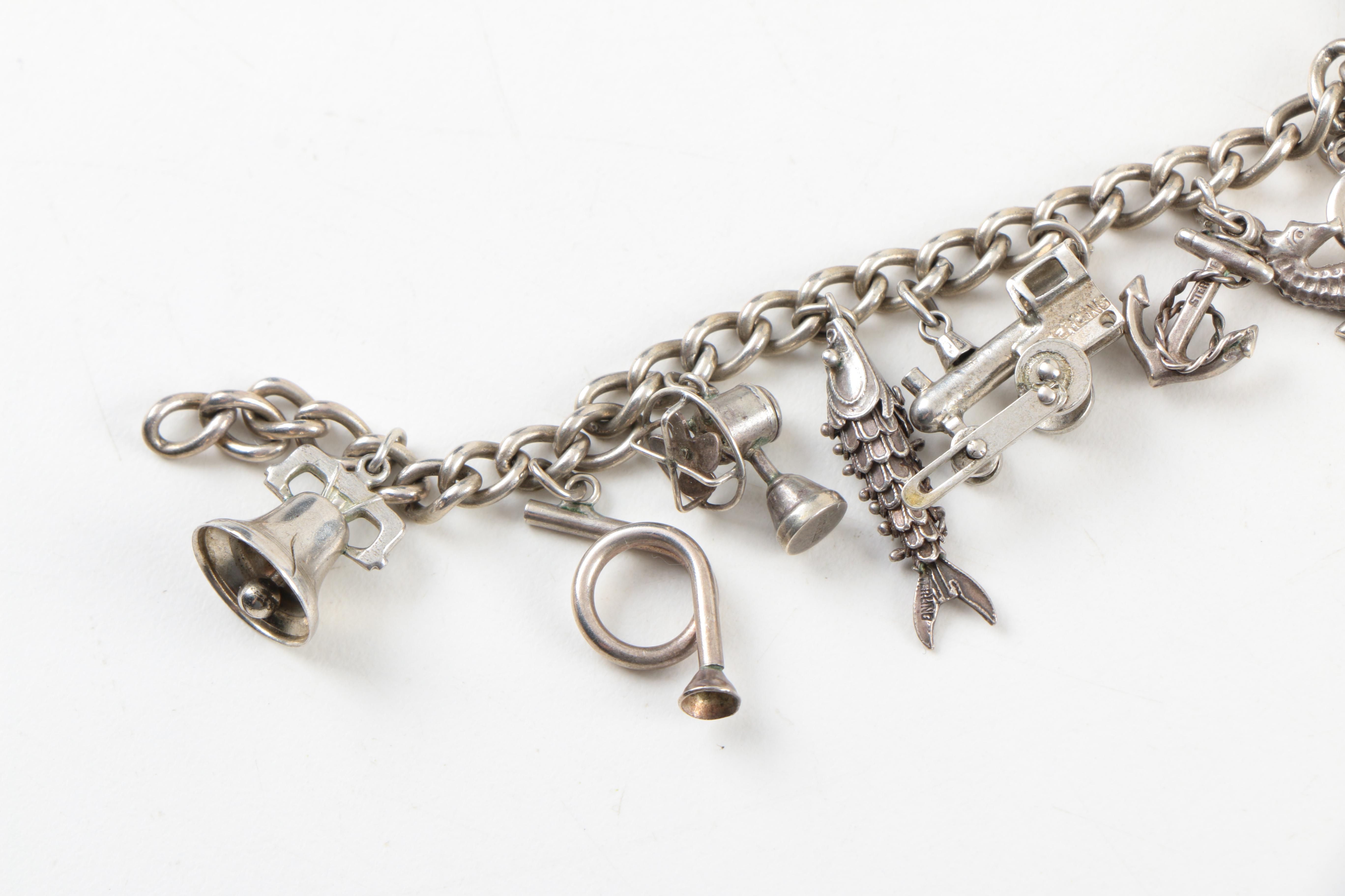 Sterling Silver Charm Bracelet and Loose Charms