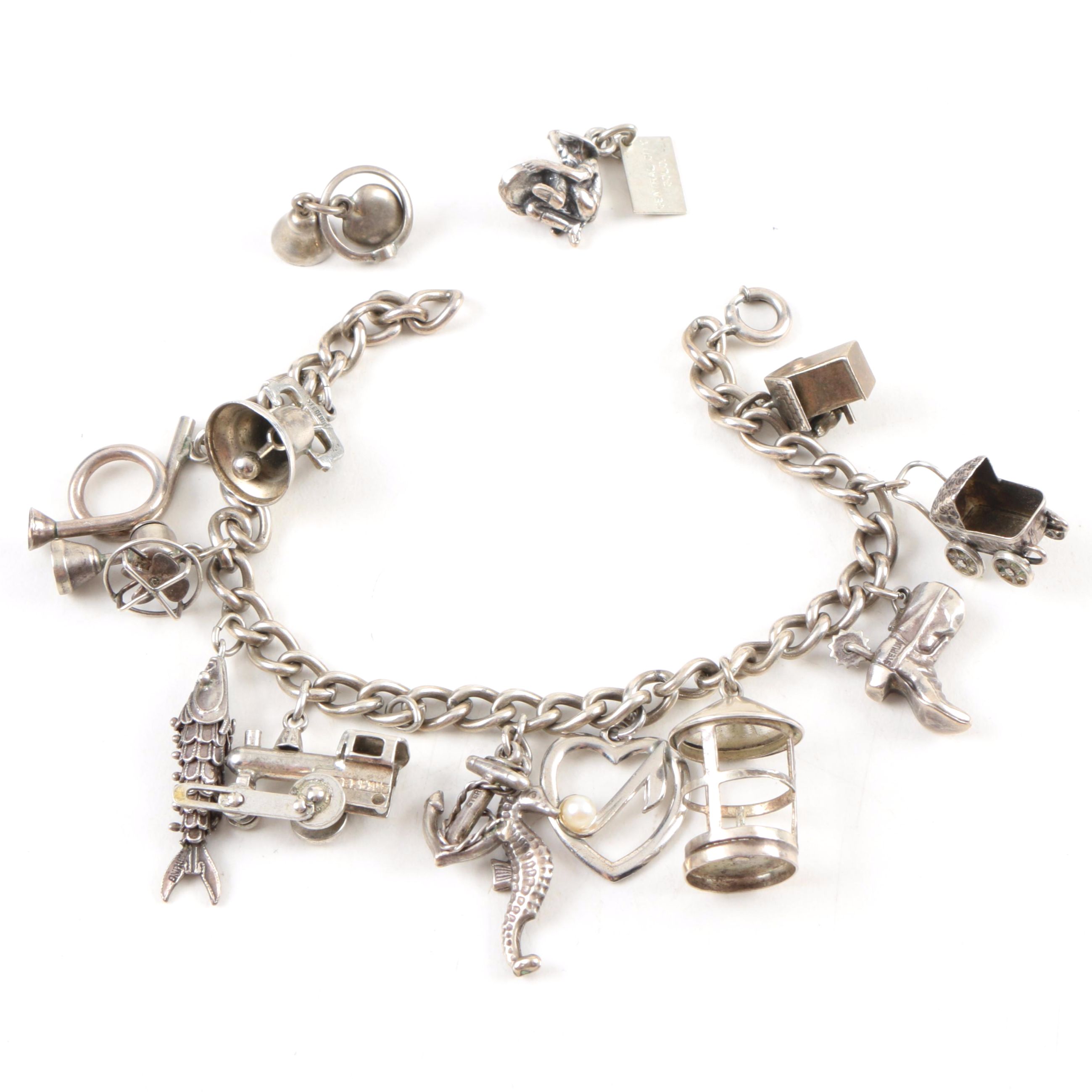 Sterling Silver Charm Bracelet and Loose Charms