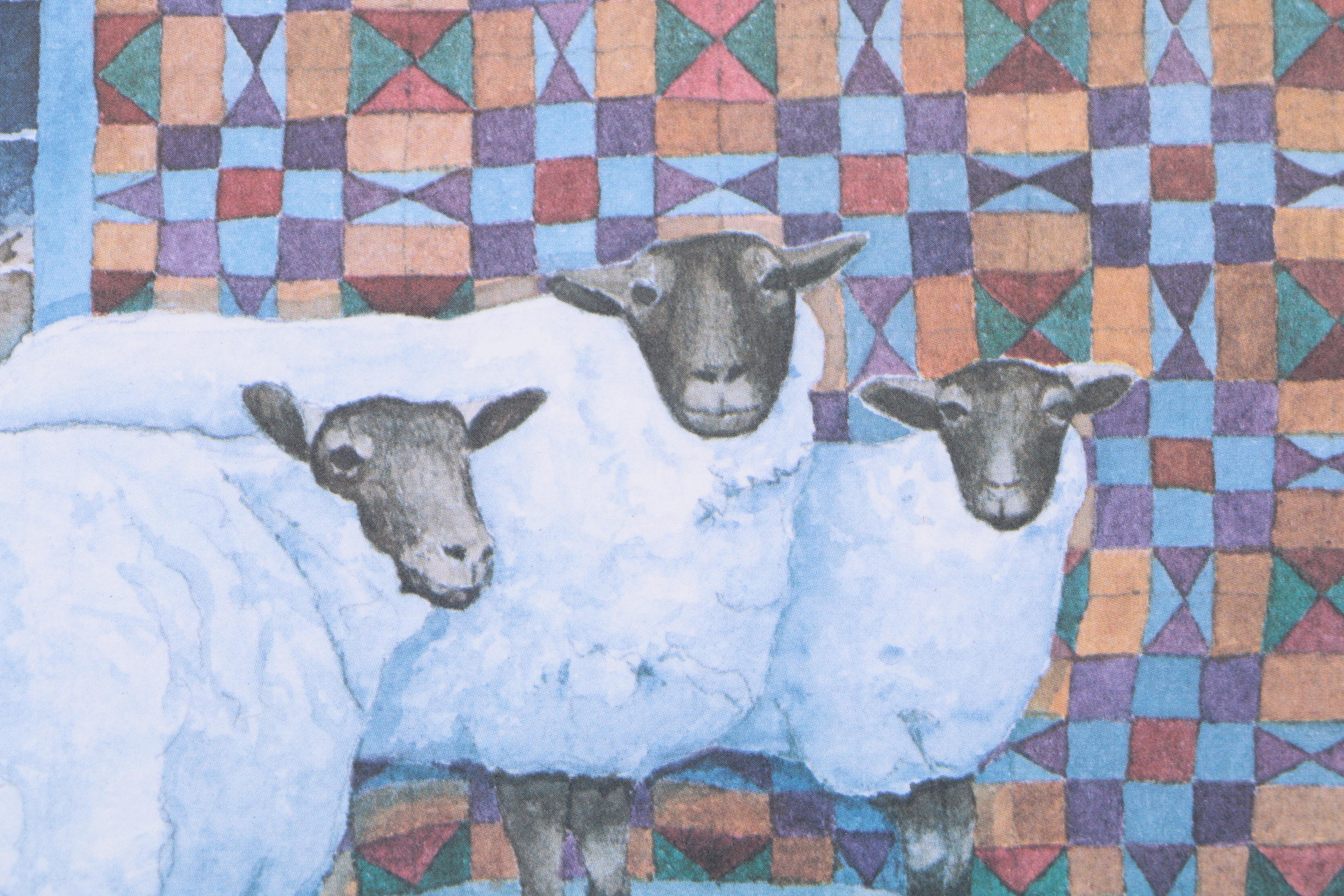 Connie Bieber Limited Edition Offset Lithograph "Sheep and Quilt"