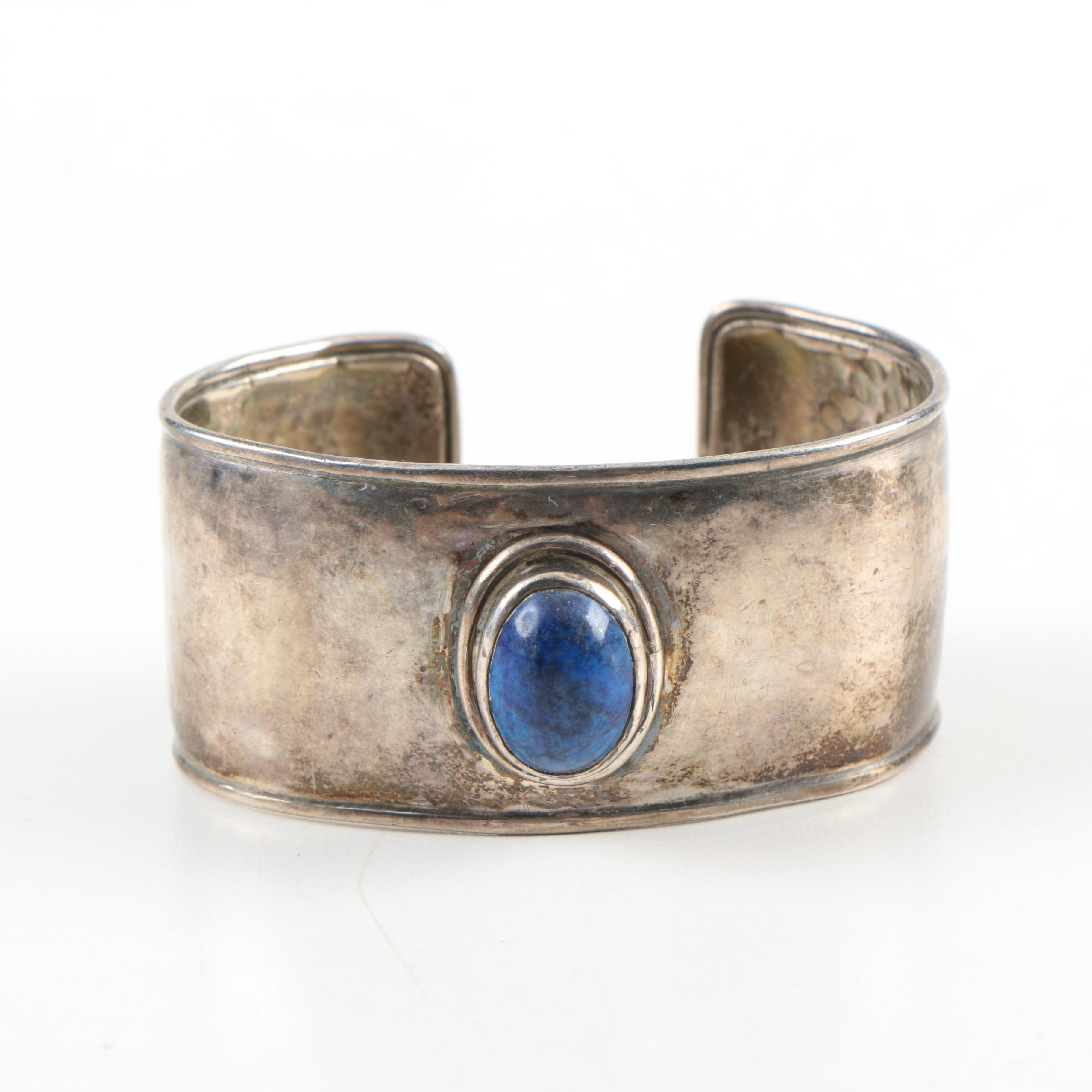 Sterling Silver Lapis Lazuli Hammered Cuff
