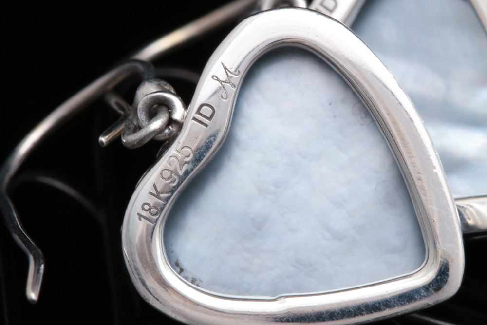 Robert Manse Sterling SIlver, 18K Gold and Blue Mother of Pearl Heart Earrings