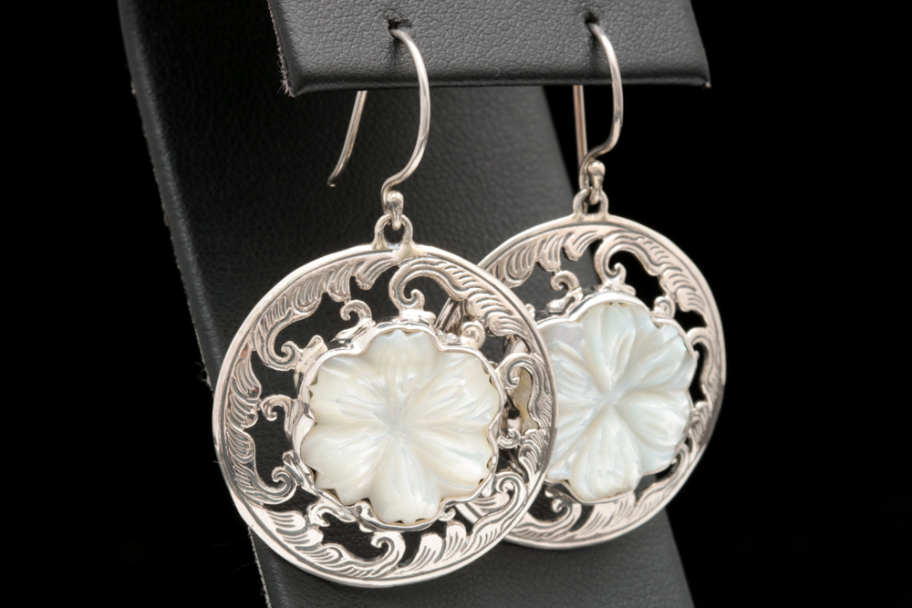 Sterling Silver and Mother of Pearl Flower Earrings