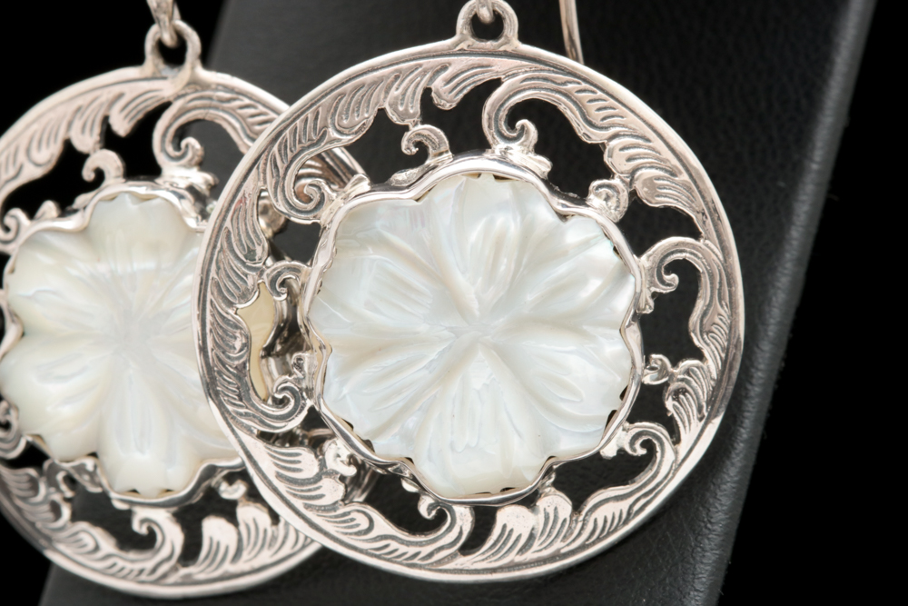 Sterling Silver and Mother of Pearl Flower Earrings