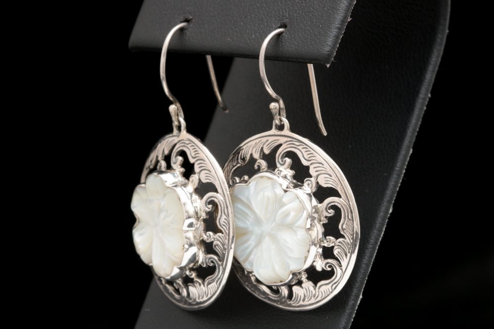 Sterling Silver and Mother of Pearl Flower Earrings