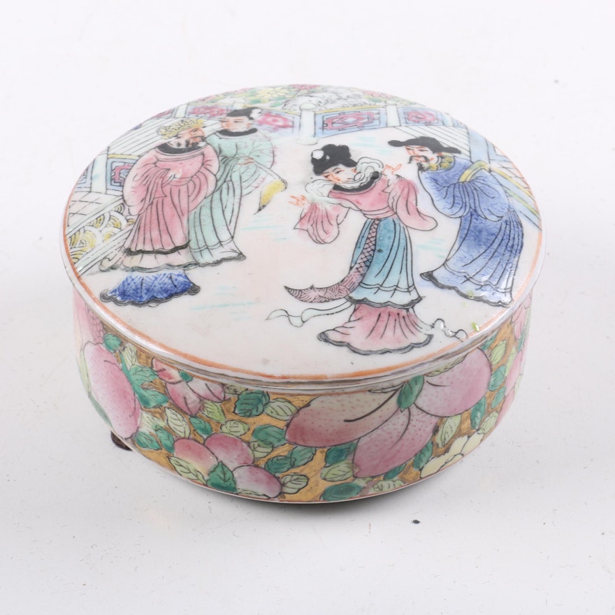 Chinese Porcelain Snuff Bottle and Trinket Box