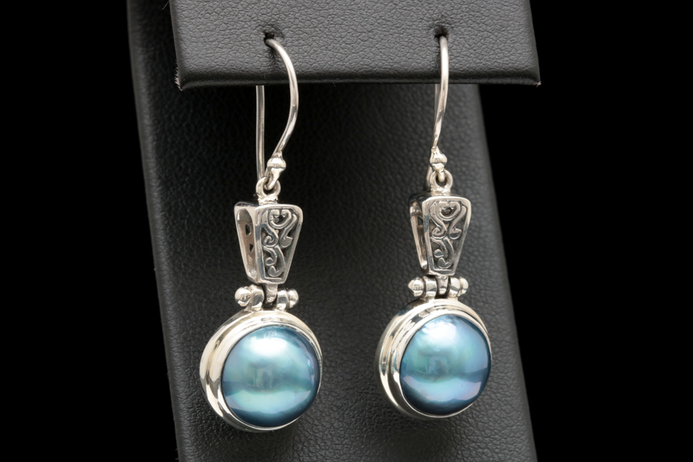 Sterling Silver and Blue Mabé Pearl Dangle Earrings