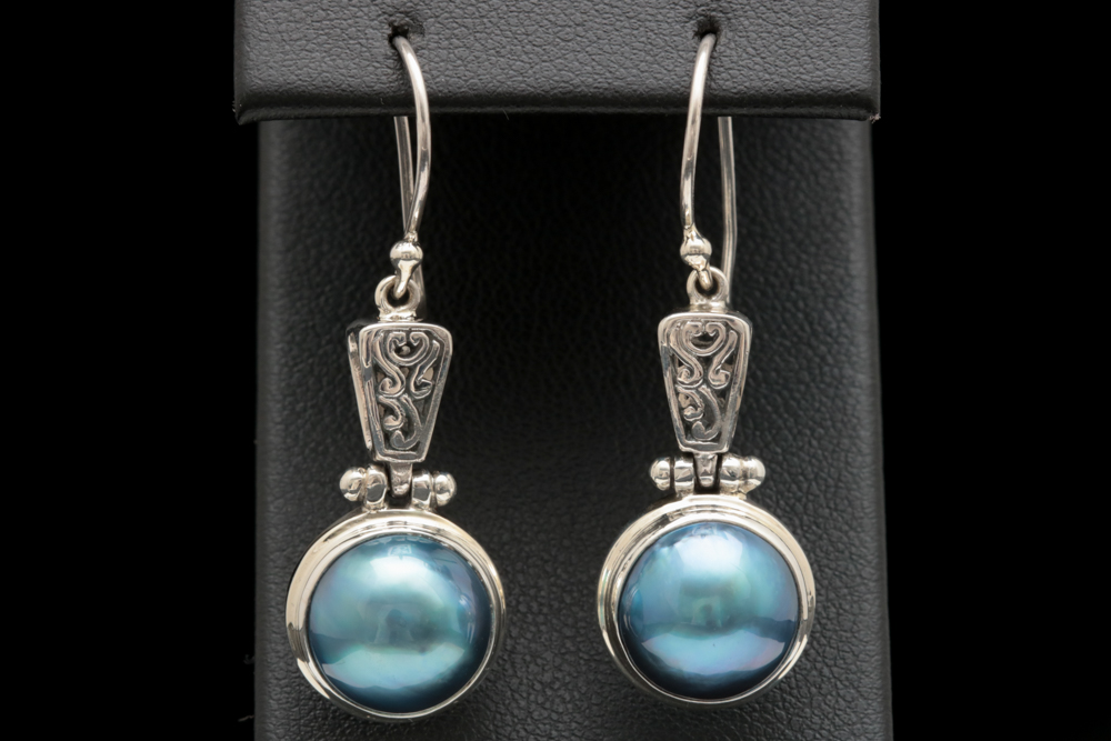 Sterling Silver and Blue Mabé Pearl Dangle Earrings