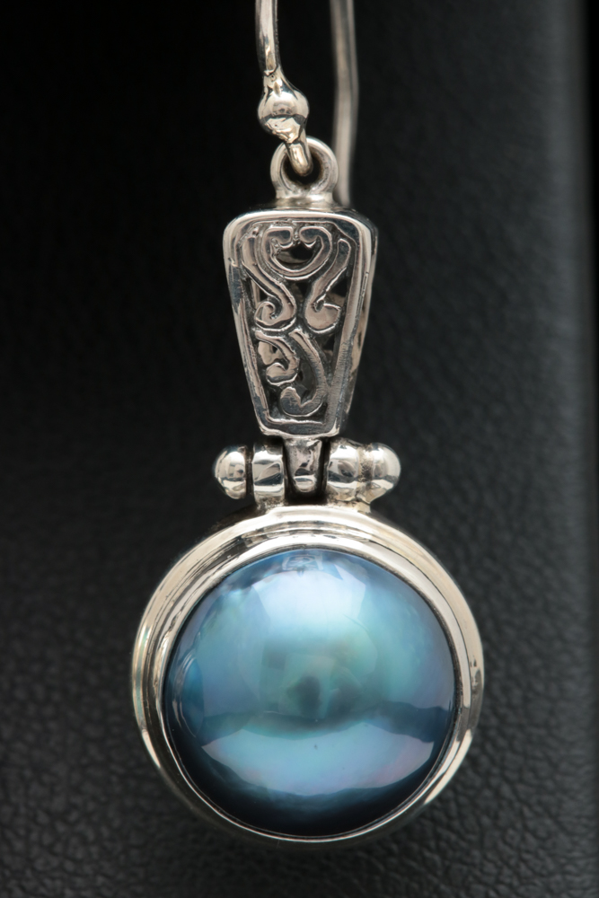 Sterling Silver and Blue Mabé Pearl Dangle Earrings