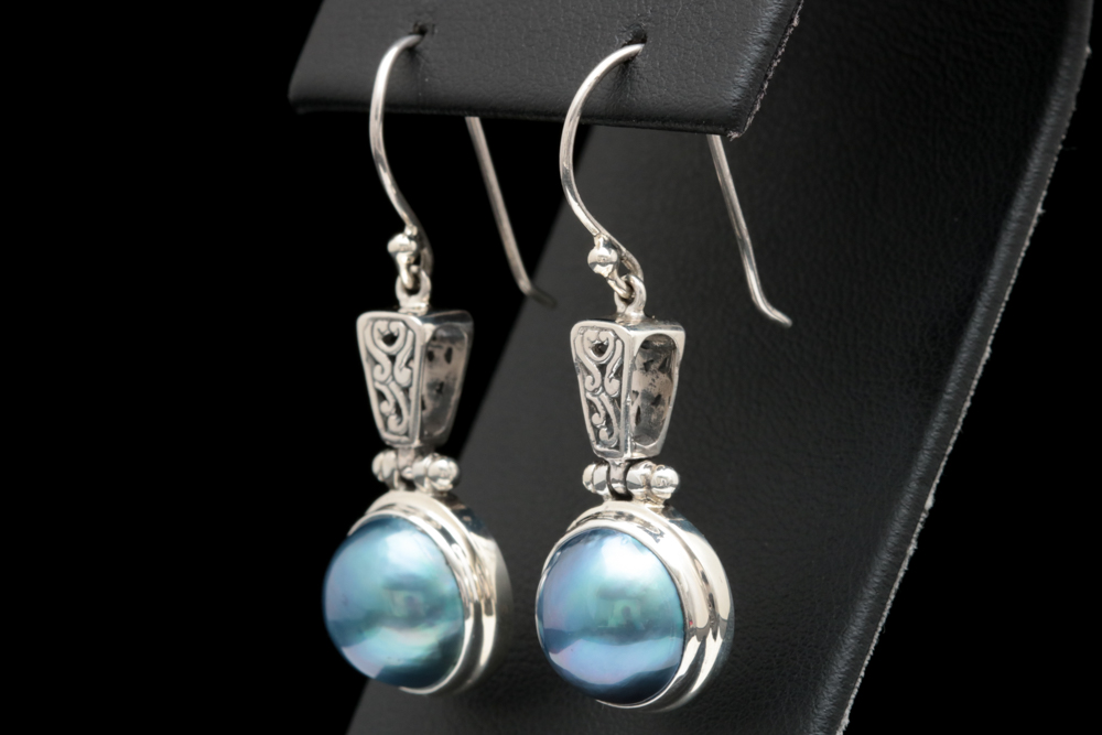 Sterling Silver and Blue Mabé Pearl Dangle Earrings