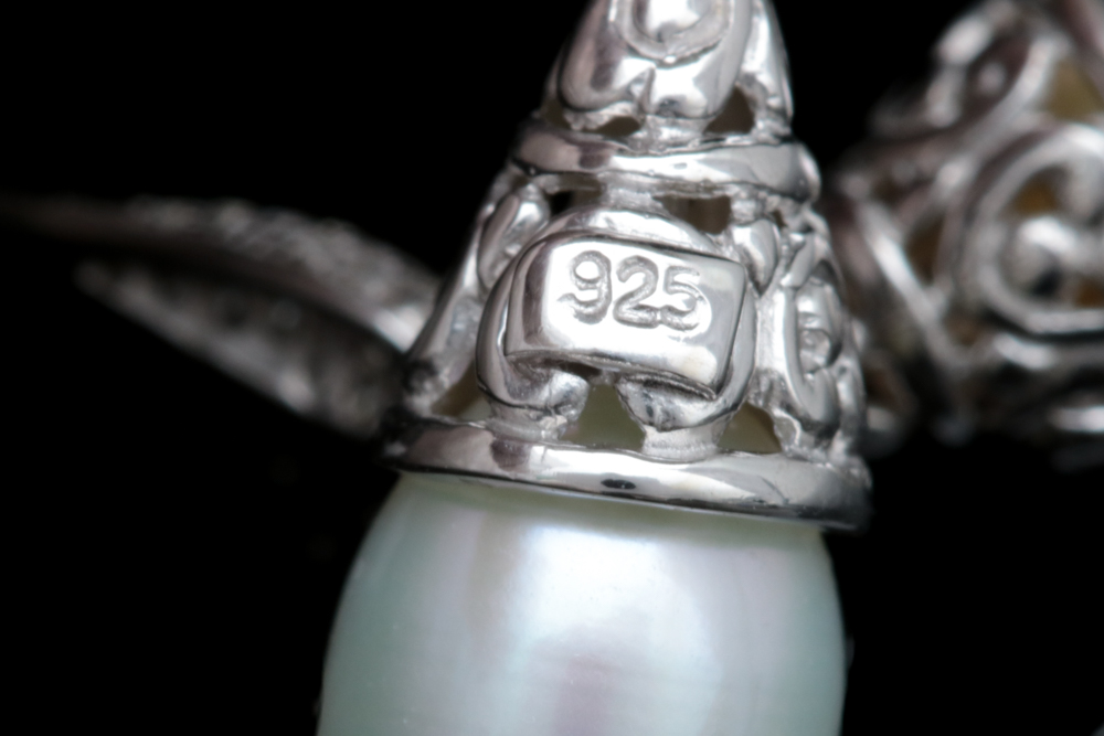 Sterling Silver, Pearl and Cubic Zirconia Dangle Earrings