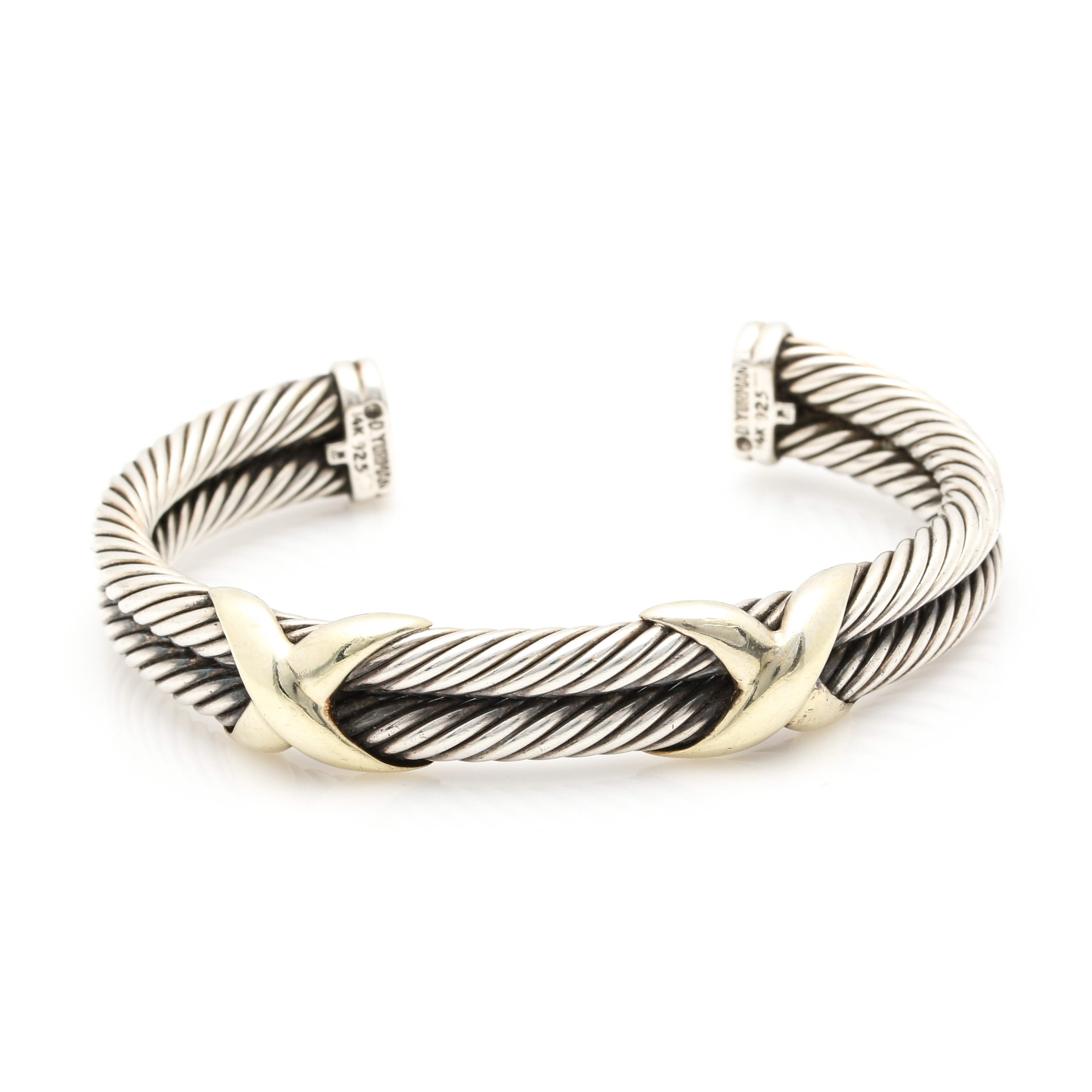 David Yurman Sterling Silver Double Cable Cuff With 14K Yellow Gold X