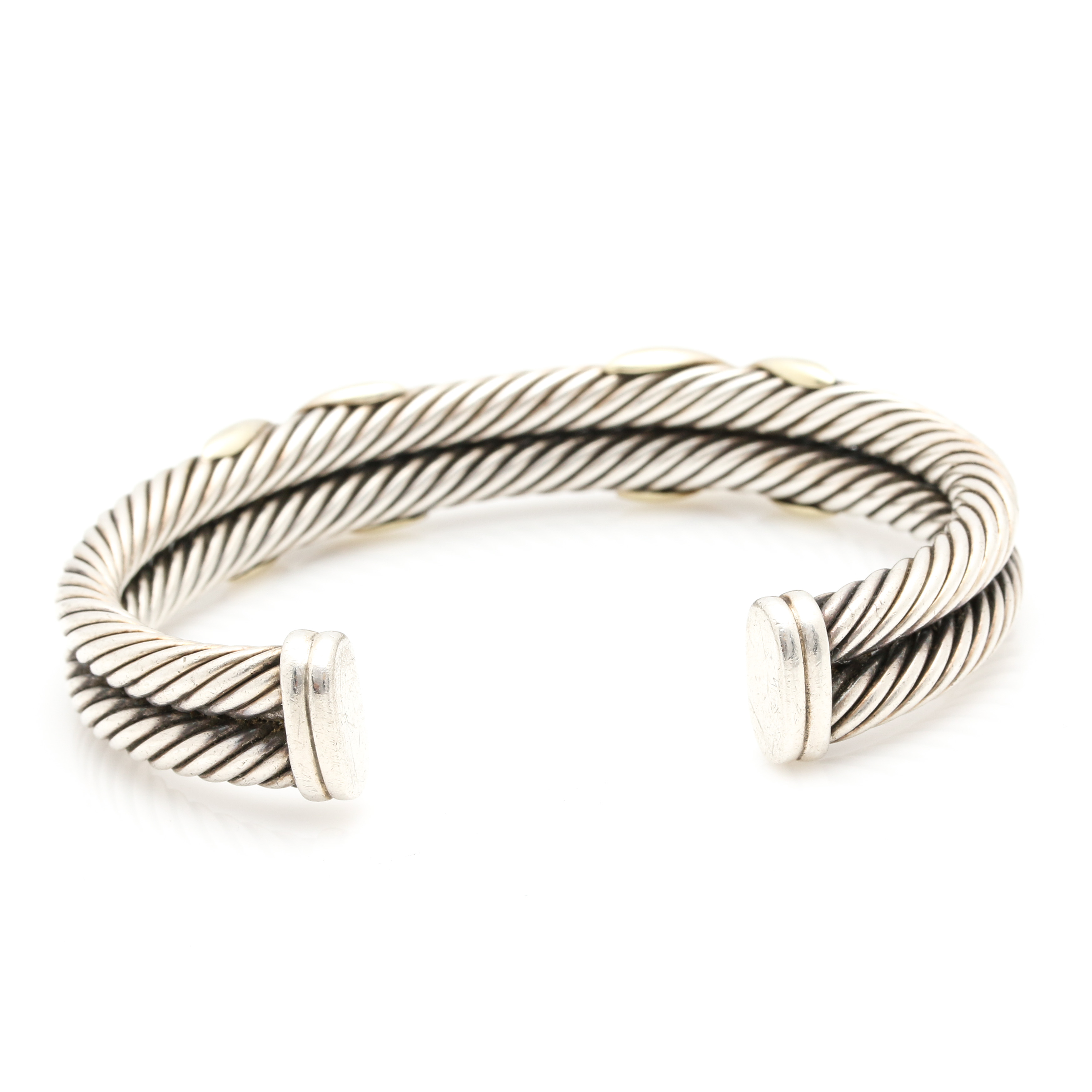 David Yurman Sterling Silver Double Cable Cuff With 14K Yellow Gold X