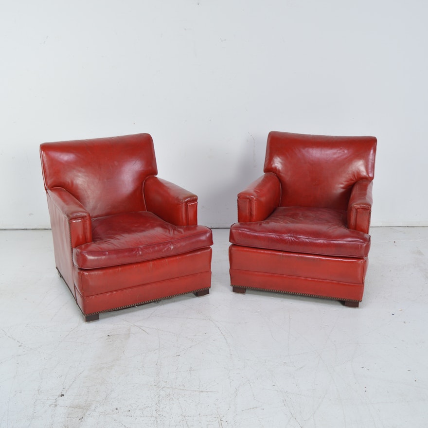 Red Leather Armchairs, Circa 1950