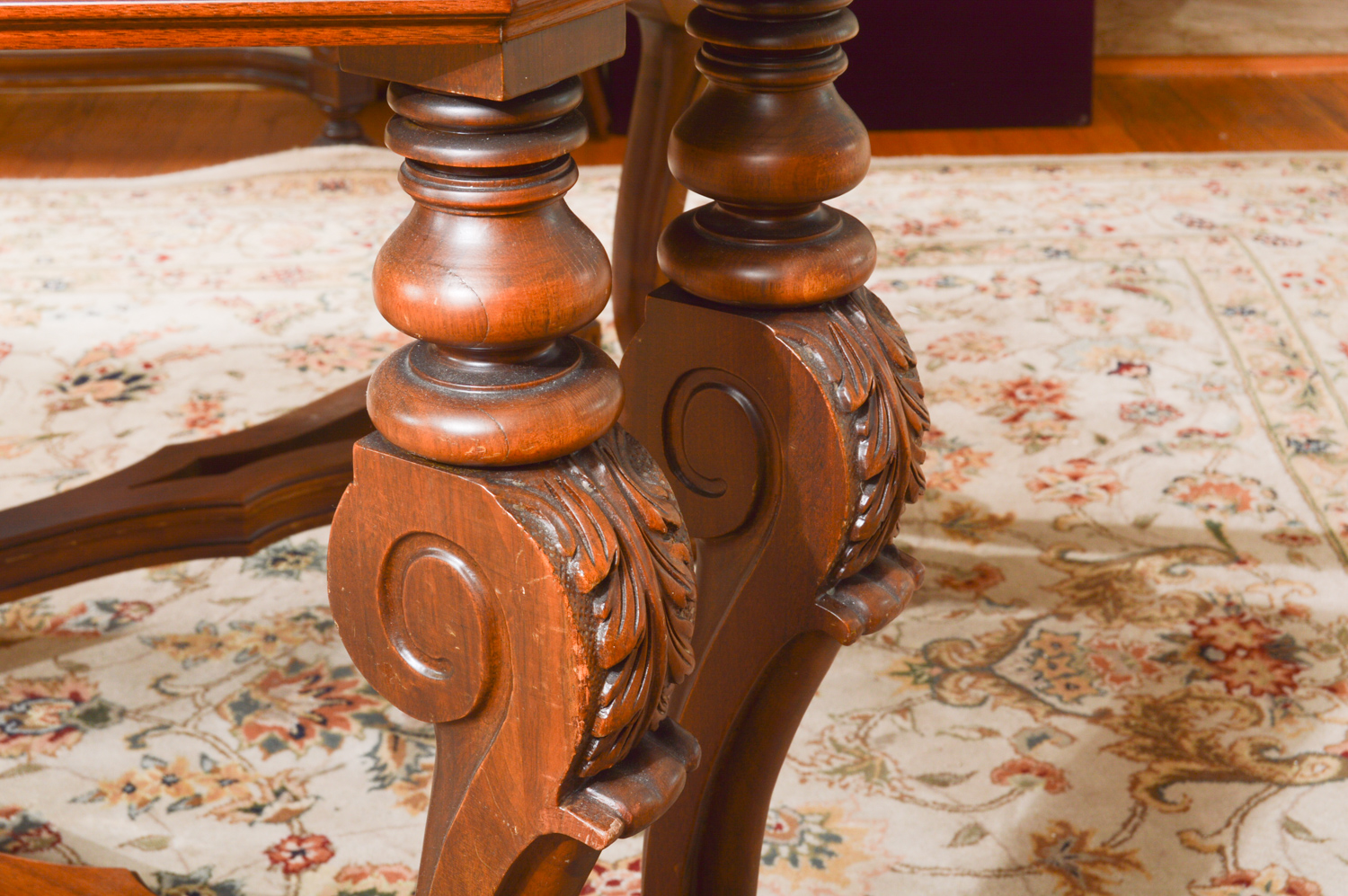 Jacobean Style Expandable Dining Room Table with Dining Chairs