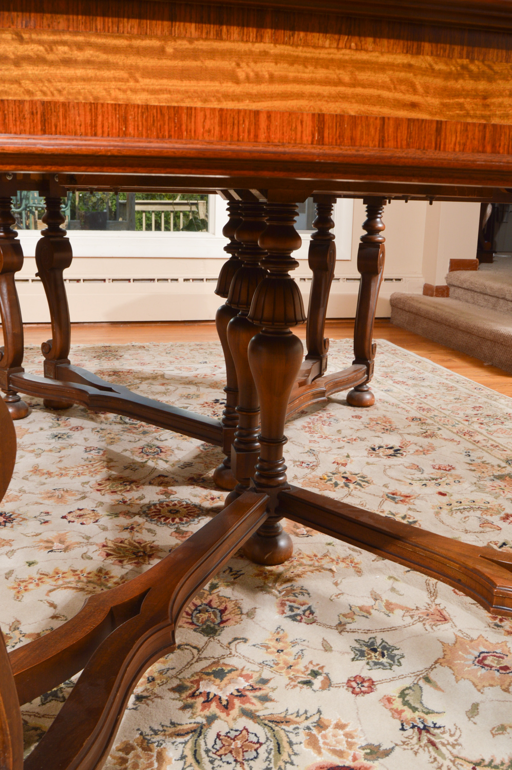 Jacobean Style Expandable Dining Room Table with Dining Chairs