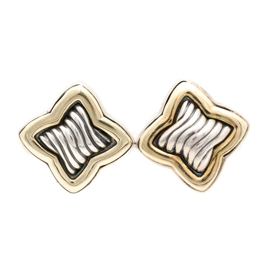 David Yurman Sterling Silver And 18K Yellow Gold Quatrefoil Earrings