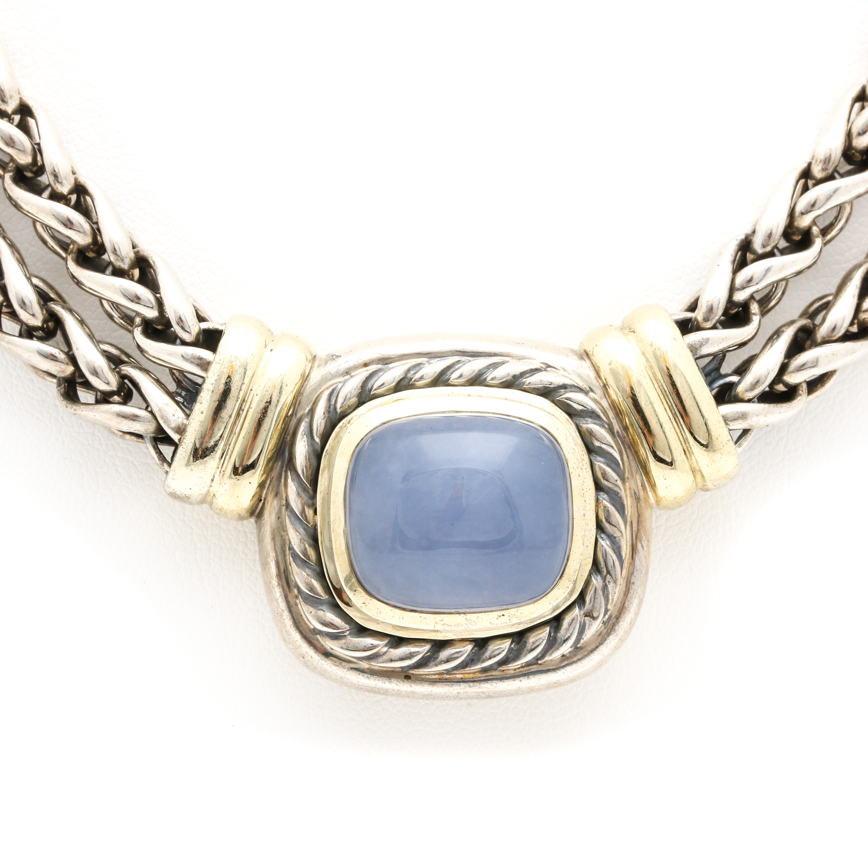 David Yurman Sterling Silver and 14K Gold Chalcedony Pendant Necklace
