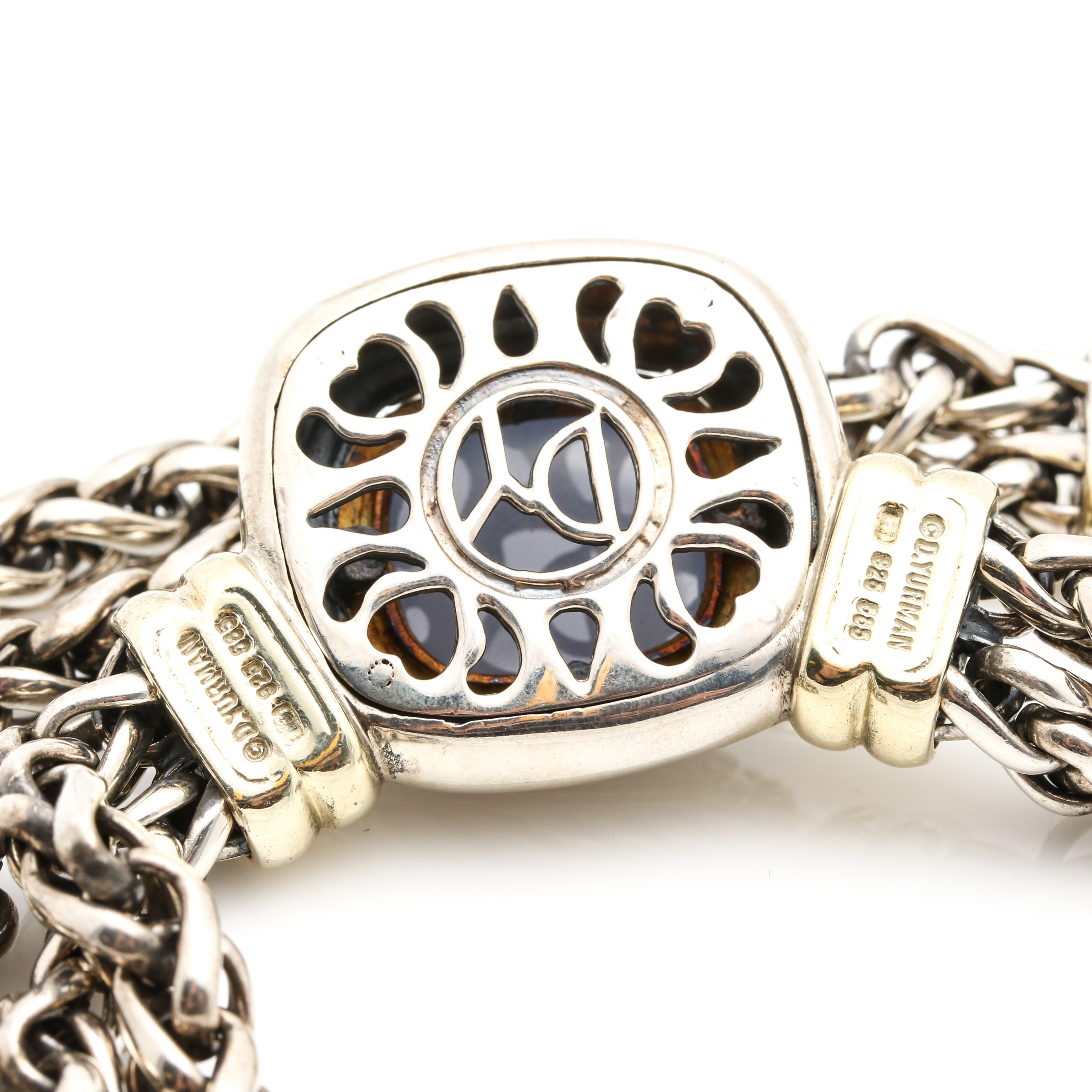 David Yurman Sterling Silver and 14K Gold Chalcedony Pendant Necklace