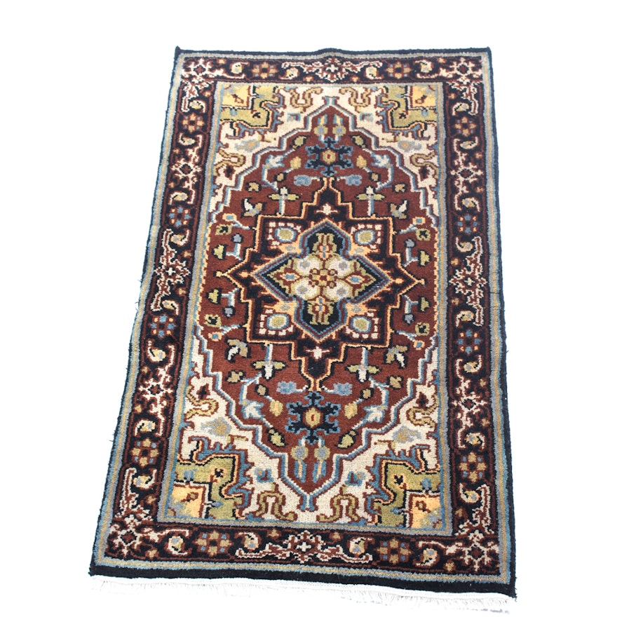 Hand-Knotted Indo-Persian Heriz Accent Rug