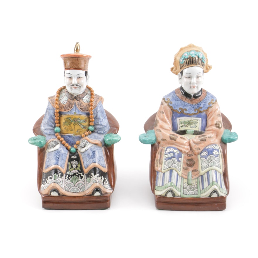 Pair of Chinese Ancestral Ceramic Figurines