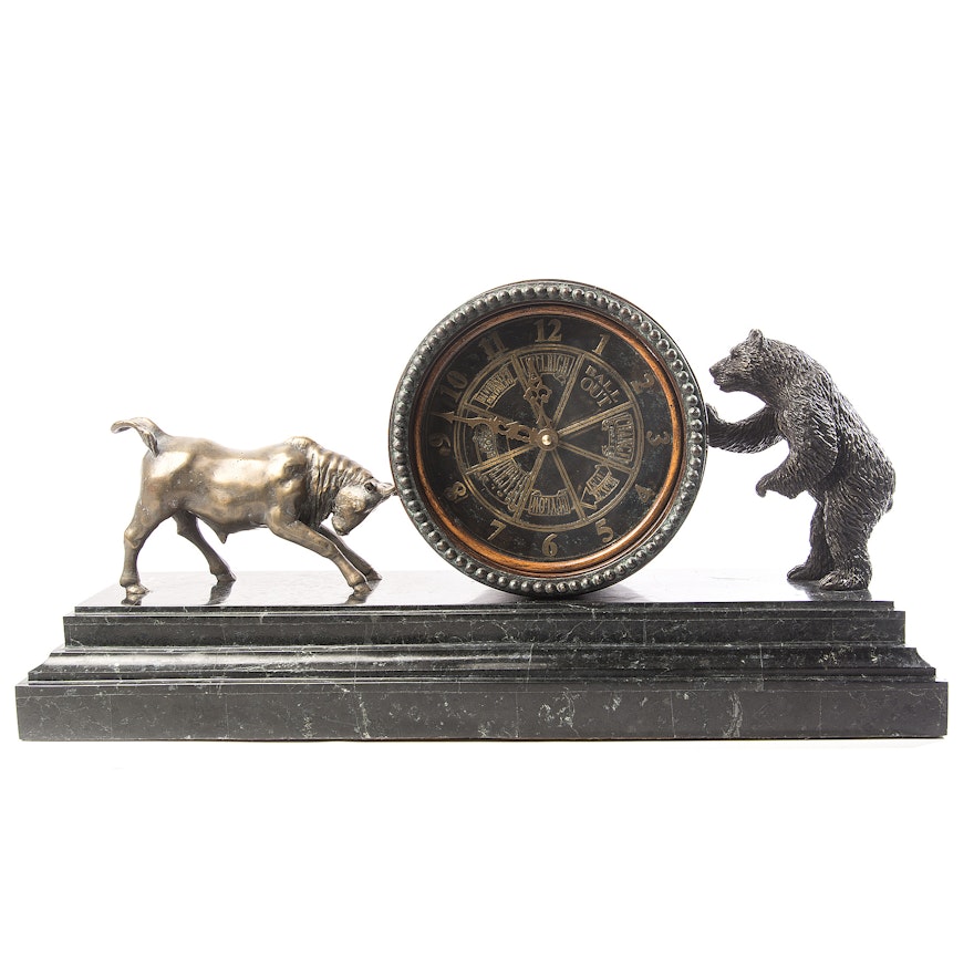Maitland-Smith Bull and Bear Desk Clock