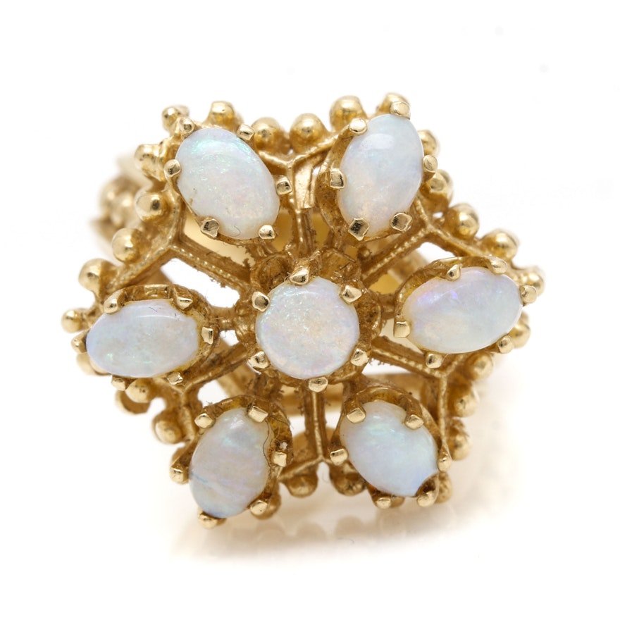 14K Yellow Gold 1.04 CTW Jelly Opal Clustered Ring