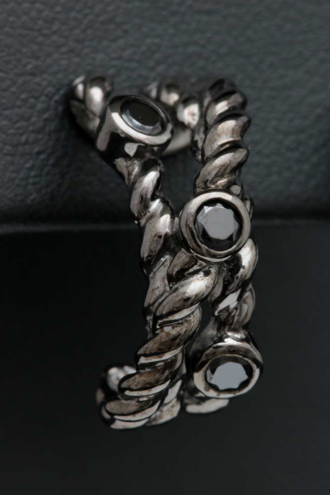 Black Rhodium Plated Sterling Silver and Black Crystal Half Hoop Earrings