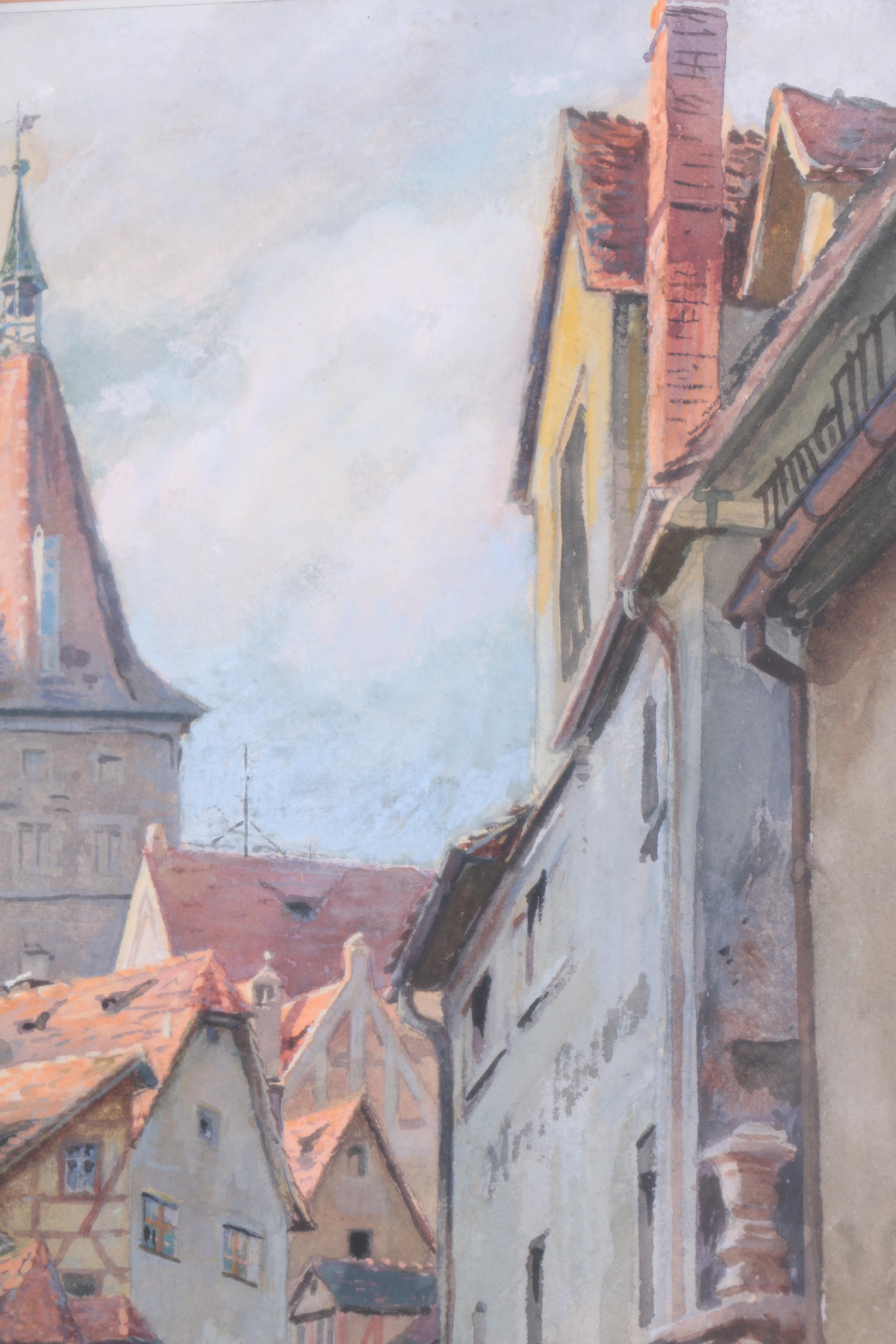 U. Hagmann Watercolor and Gouache Painting of European Village Street Scene