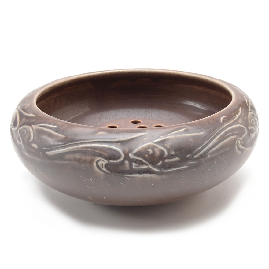 Rookwood Pottery Fish Motif Bowl with Flower Frog