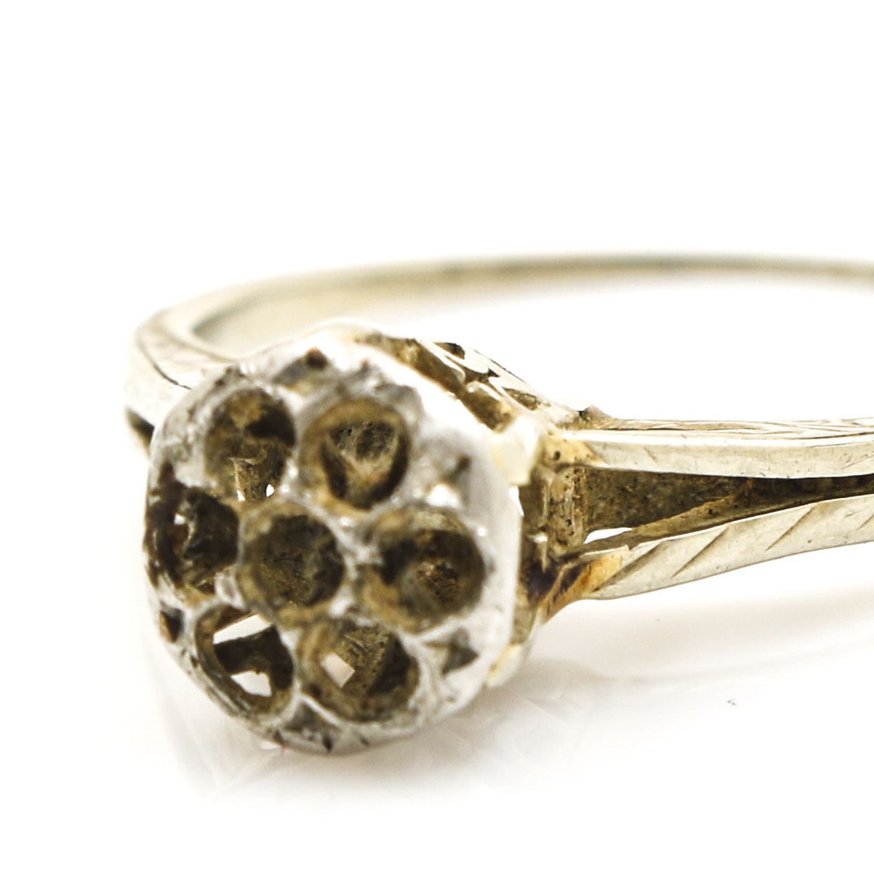 Vintage Edwardian 18K White Gold Daisy Ring Mount