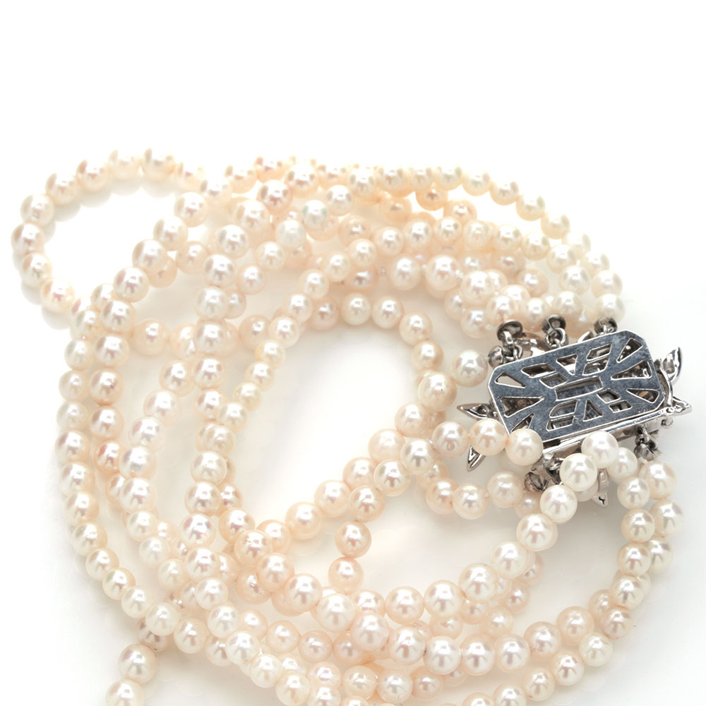 14k White Gold Diamond and Cultured Pearl Bracelet