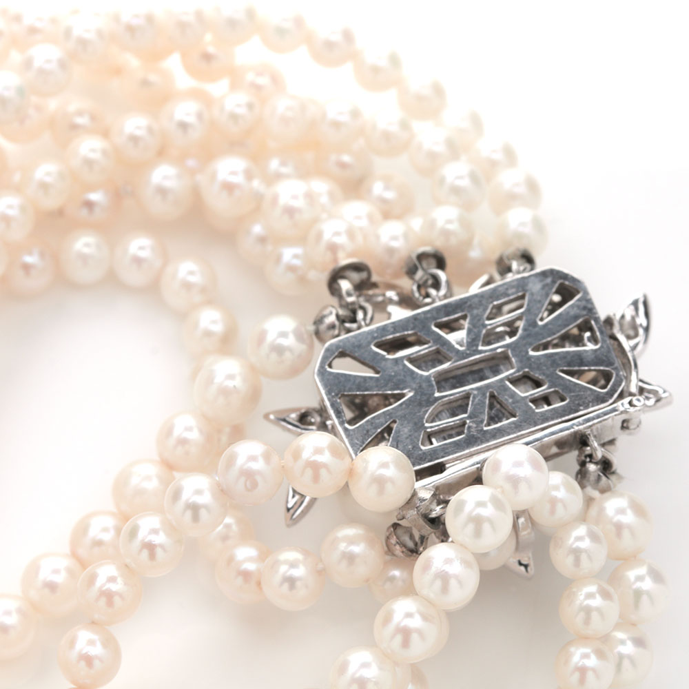 14k White Gold Diamond and Cultured Pearl Bracelet