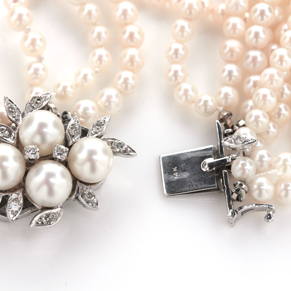 14k White Gold Diamond and Cultured Pearl Bracelet